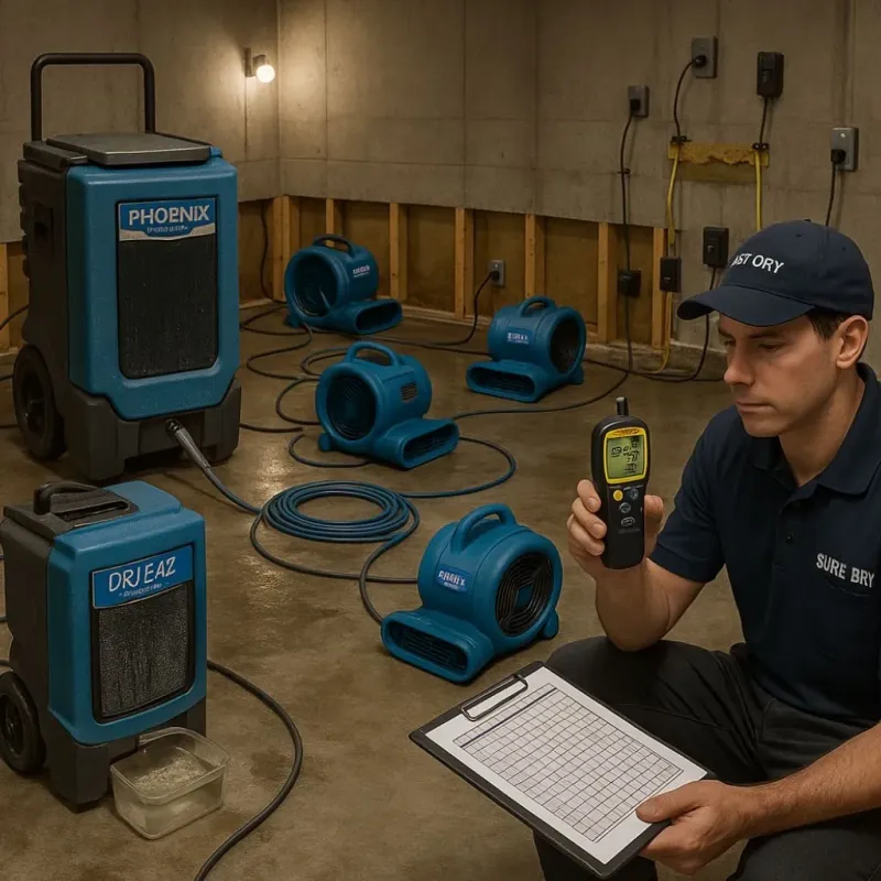 Structural Drying and Dehumidification process in Bellingham, MA